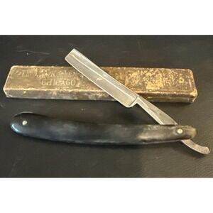 Vintage‎ Theo A Kochs Chicago Straight Razor Black Handle Germany Box READ